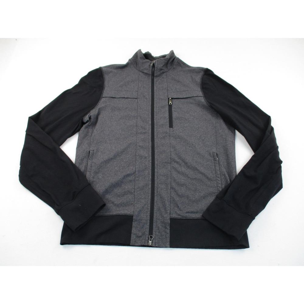 Lululemon Jacket Mens L Gray Black Full Zip Thumbholes Mock Neck Activewear